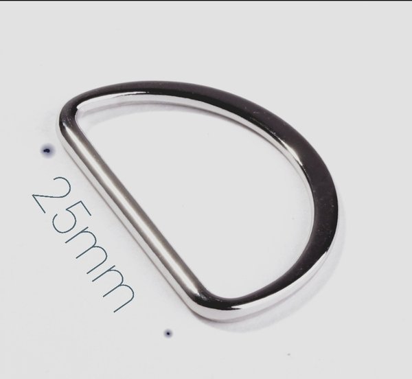 D-Ring, halbrunder Ring für bis zu 25mm breite Bänder, silber